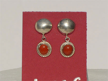 Two tiered sterling silver post earrings first tier sterling silver domed second tier 8mm oval red jasper stone